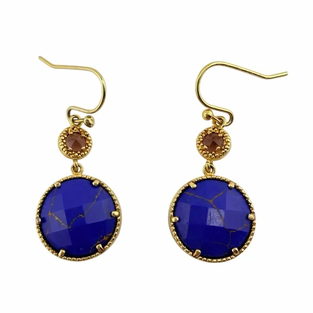 Modern Dainty Elegant Faux Lapis Pink Crystal Dangle Gold Tone 1.25